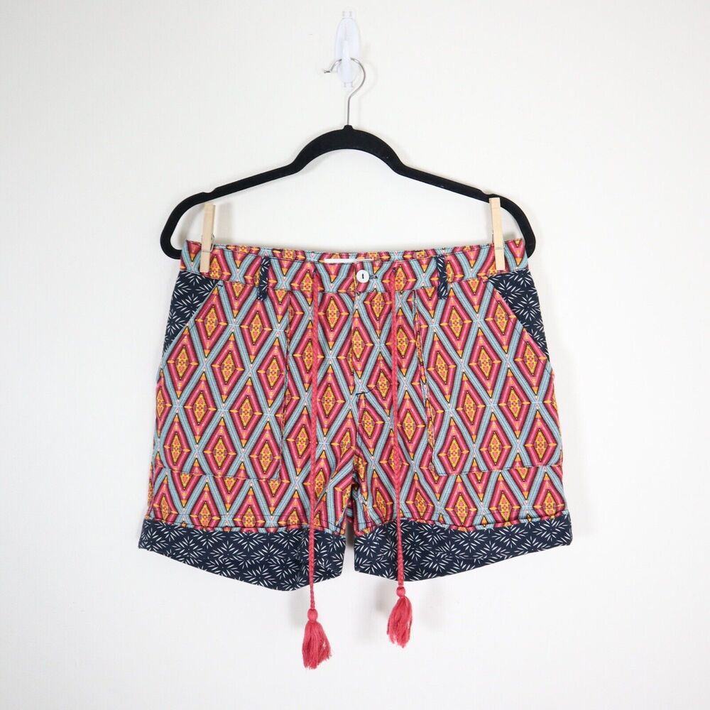 Sundance Size PS Kalini Shorts Cotton Linen Print Multicolor Diamond Cuffed - Picture 2 of 11